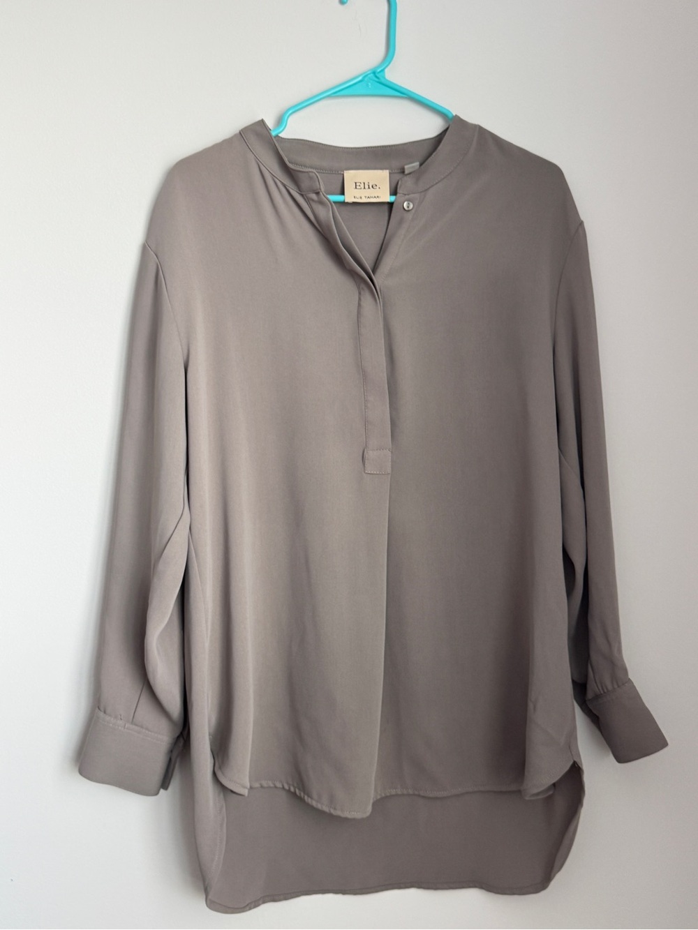 Elie. Taupe Long-Sleeve V-Neck Blouse